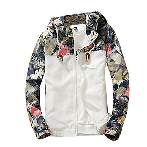 

mens floral long sleeve hooded windbreaker jacket white us l
