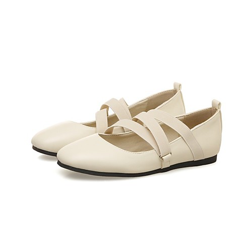 

Women's Flats Flat Heel Square Toe Casual Sweet Preppy Daily Walking Shoes PU Solid Colored Almond White Black