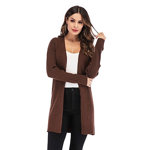 

Women's Basic Knitted Solid Color Plain Cardigan Acrylic Fibers Long Sleeve Sweater Cardigans V Neck Fall Winter Wine Beige
