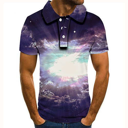 

Men's Polo 3D Print Graphic Print Short Sleeve Daily Tops Basic Purple