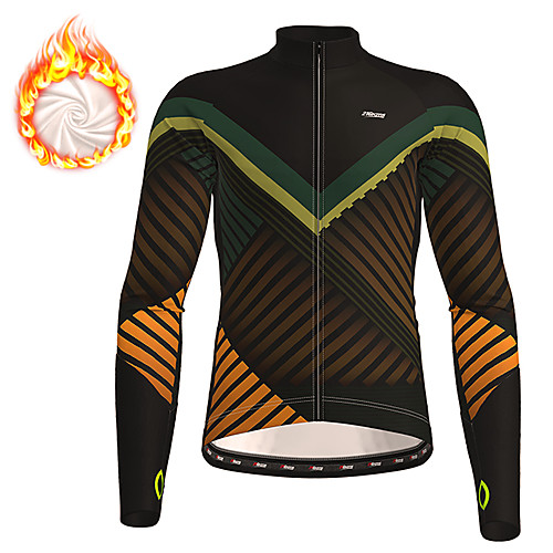 

21Grams Men's Long Sleeve Cycling Jersey Winter Fleece Polyester Yellow Blue Grey Gradient Geometic Bike Jersey Top Mountain Bike MTB Road Bike Cycling Thermal Warm Fleece Lining Breathable Sports