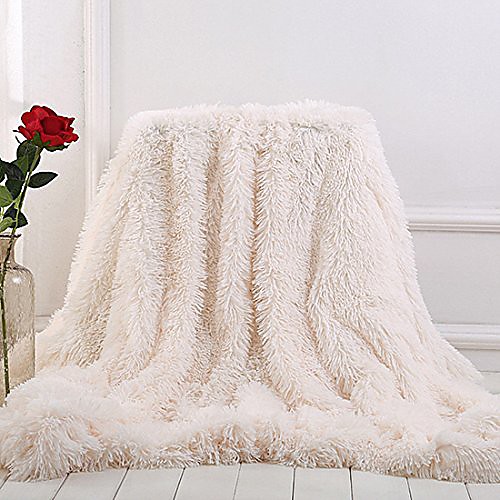 

plush super soft blanket bedding sofa cover furry fuzzy fur warm throw qulit cozy couch blanket for winter & #40;63x79, beige& #41;