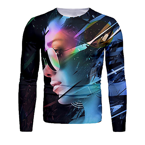 

Men's T shirt 3D Print Graphic 3D Long Sleeve Daily Tops Basic Black