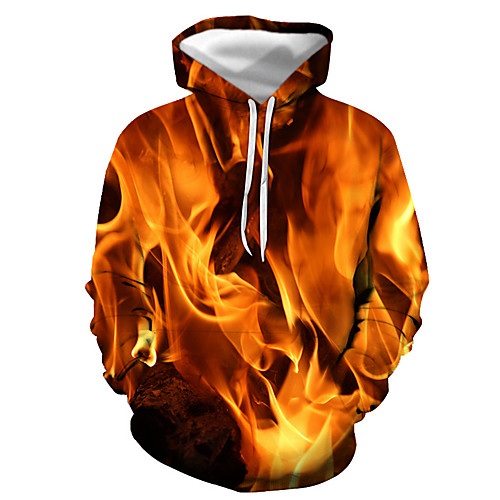 

Men's Pullover Hoodie Sweatshirt Graphic Flame Hooded Daily Going out 3D Print Basic Casual Hoodies Sweatshirts Long Sleeve Orange
