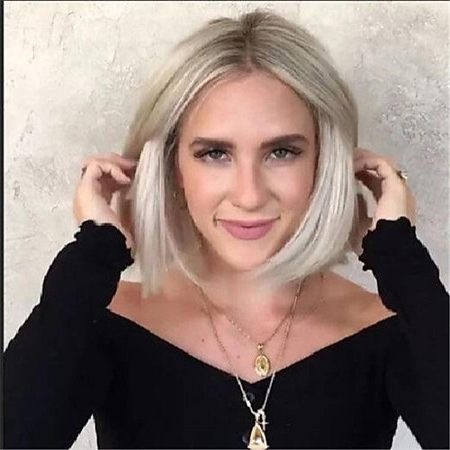 

Synthetic Wig Straight kinky Straight Middle Part Wig Short Silver Synthetic Hair 14 inch Women's Fashionable Design Party Easy to Carry Silver