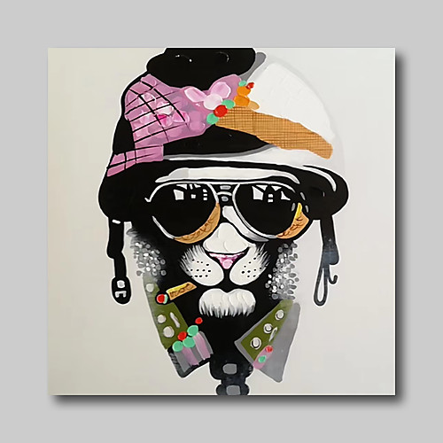 

Oil Painting Hand Painted Square Animals Pop Art Comtemporary Modern Stretched Canvas