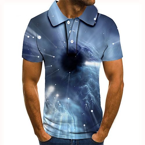 

Men's Polo 3D Print Graphic Print Short Sleeve Daily Tops Basic Blue