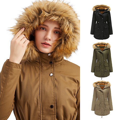 

Women's Parka Parka Solid Colored Cotton Black / Army Green / Khaki S / M / L