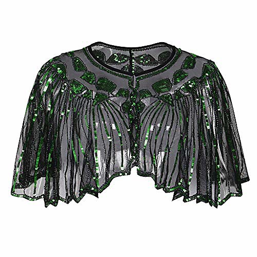 

women's 1920s shawl beaded sequin deco evening cape bolero flapper cover up tops(green,freesize)