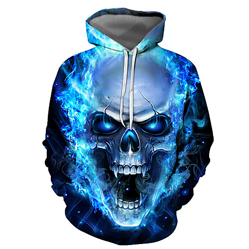 

Men's Pullover Hoodie Sweatshirt Graphic Skull Hooded Halloween Casual Basic Hoodies Sweatshirts Long Sleeve Blue