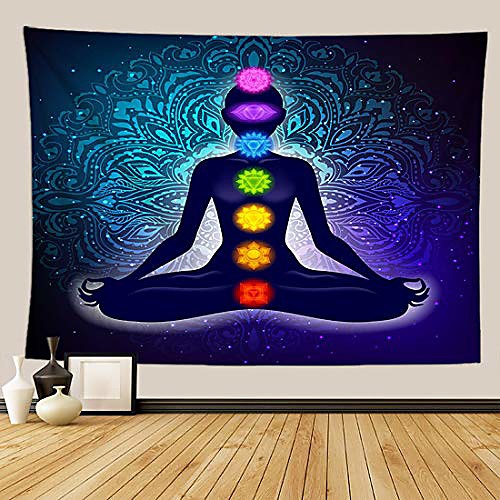 

indian seven chakra meditation tapestry yoga studio tapestry room decorations inner peace wall tapestry reiki spiritual healing gift for friend & #40;black, 50wx60l& #41;