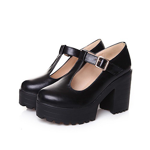 

fashion women's round toe platform shoes t-strap chunky heel mary jane pumps