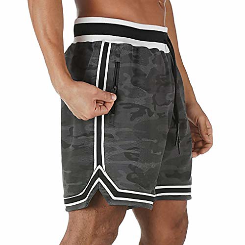 

men's athletic running shorts gym workout quick dry basketball short pants(camo gray m/tag xl)