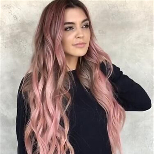 

Synthetic Wig Curly Asymmetrical Wig Very Long Rose Gold Synthetic Hair 26 inch Women's Classic Color Gradient Exquisite Pink