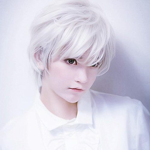 

Synthetic Wig Curly kinky Straight Pixie Cut Wig Short Creamy-white Synthetic Hair 12 inch Men's Anime Easy to Carry Cool White