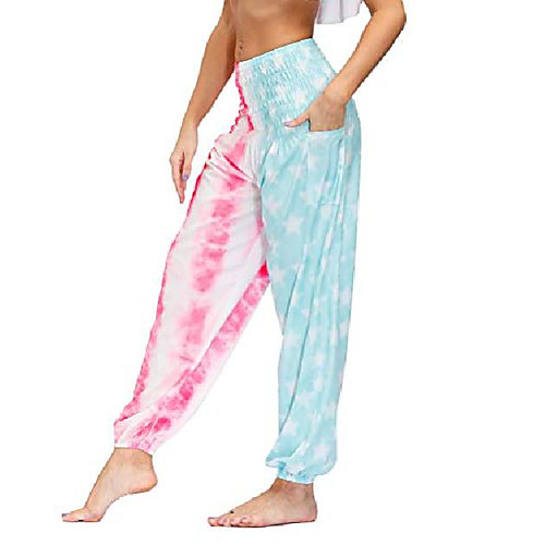 

women's boho yoga pants smocked waist harem baggy hippie beach pants yci-120