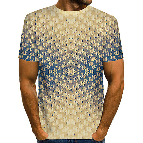 

Men's T shirt 3D Print Graphic Optical Illusion Print Short Sleeve Daily Tops Basic Exaggerated Yellow