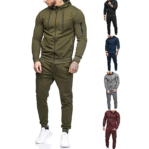 

Men's 2 Piece Full Zip Tracksuit Sweatsuit Jogging Suit Long Sleeve Winter Cotton Thermal Warm Breathable Fitness Gym Workout Running Active Training Bodybuilding Sportswear Solid Colored Athleisure