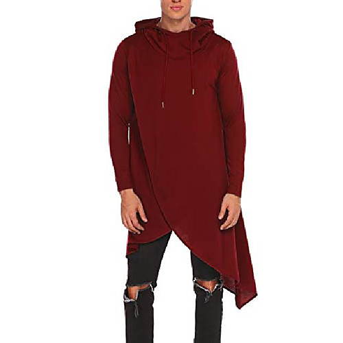

mens casual hooded poncho cape cloak irregular hem hoodie pullover,wine red,small