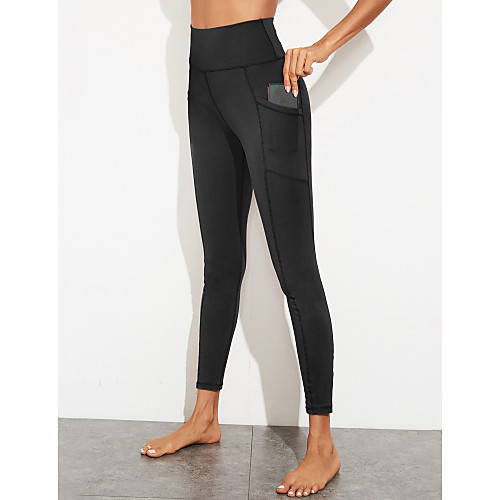 

Women's Sports Yoga Sporty Basic Legging Solid Colored Sporty Stripe High Waist Black Purple S M L