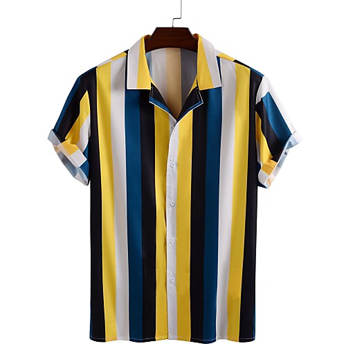 

Men's Shirt Other Prints Striped Short Sleeve Daily Tops Basic Red Yellow