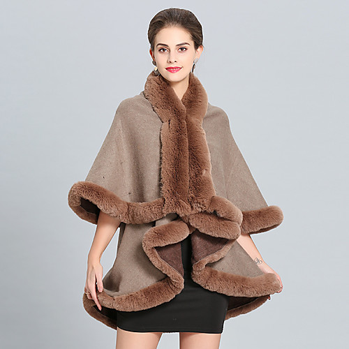 

Women's Solid Colored Basic Fall & Winter Notch lapel collar Cloak / Capes Long Daily Faux Fur Coat Tops Black