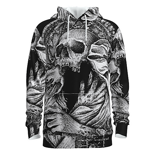 

Men's Pullover Hoodie Sweatshirt Skull Halloween 3D Print Basic Halloween Hoodies Sweatshirts Gray