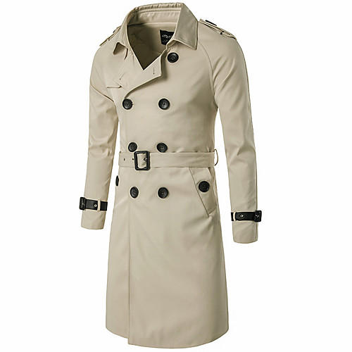 

men's double breasted trenchcoat stylish slim fit mid long belted windbreaker khaki