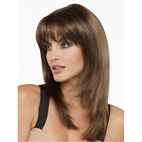 

Synthetic Wig Straight Asymmetrical Wig Medium Length Brown Synthetic Hair Women's Classic Exquisite Comfy Brown