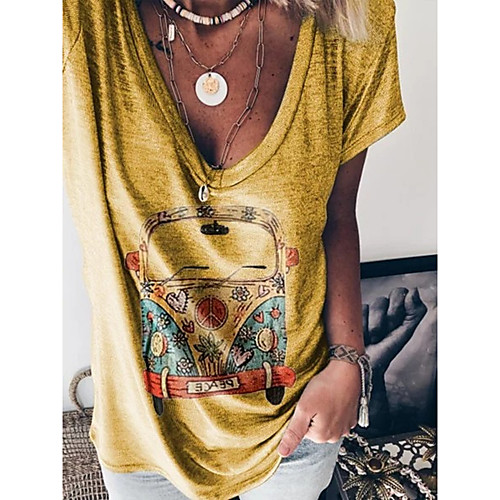 

Women's T-shirt Tie Dye Graphic Prints Print V Neck Tops Loose Basic Basic Top Blue Yellow Green