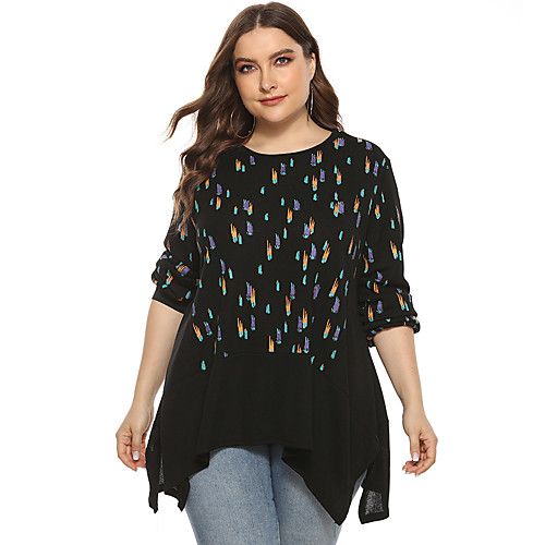 

Women's T shirt Tie Dye Long Sleeve Print Round Neck Tops Basic Basic Top Black