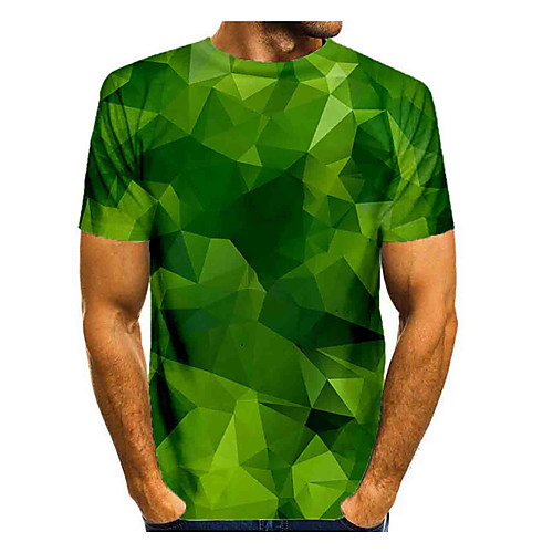 

Men's T shirt 3D Print Graphic Abstract Short Sleeve Daily Tops Basic Green