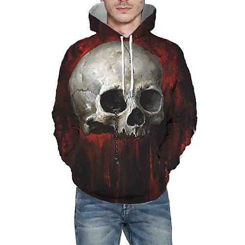 

Men's Daily Pullover Hoodie Sweatshirt 3D Graphic Skull Hooded Basic Hoodies Sweatshirts Long Sleeve Black