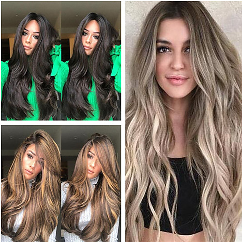

Synthetic Wig Body Wave Middle Part Wig Long Very Long Light golden Light Brown Black Synthetic Hair 65 inch Women's Party Highlighted / Balayage Hair Middle Part Black Brown