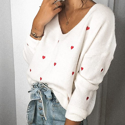 

Women's Basic Knitted Solid Color Plain Pullover Long Sleeve Sweater Cardigans V Neck Fall Winter White Black