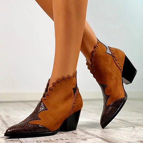 

Women's Boots Block Heel Boots Animal Print Cuban Heel Pointed Toe Booties Ankle Boots Basic Casual Daily Walking Shoes Nubuck Sequin Black Brown Beige / Booties / Ankle Boots