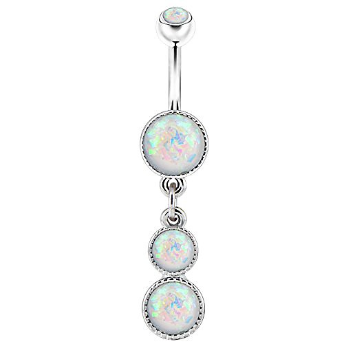 

14g 316l surgical steel white opal dangle navel belly button piercing ring barbells jewelry