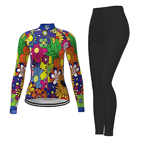 

21Grams Women's Long Sleeve Cycling Jersey with Tights Winter Green Novelty Floral Botanical Bike Breathable Quick Dry Moisture Wicking Sports Novelty Mountain Bike MTB Road Bike Cycling Clothing