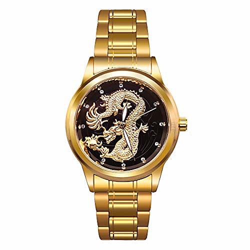 

mens gold dragon quartz business wristwatch stainless steel strap gifts father husband son