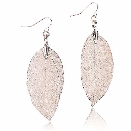 

women's real fall leaf dangling earrings for gift jewelry in rose gold