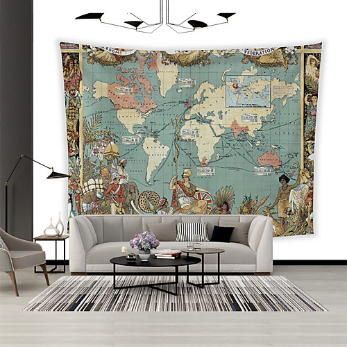 

Wall Tapestry Art Decor Blanket Curtain Picnic Tablecloth Hanging Home Bedroom Living Room Dorm Decoration Polyester World Map Ancient IndianTrident