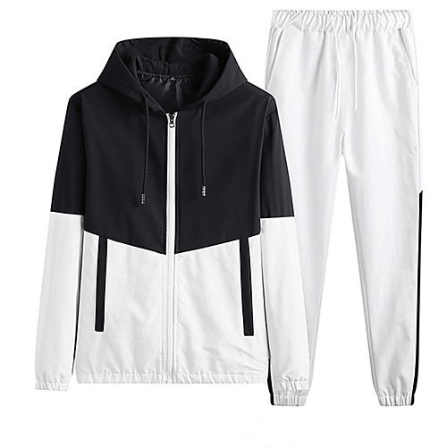 

Men's Color Block Streetwear Spring & Fall Jacket Regular Daily Long Sleeve Polyster Coat Tops White