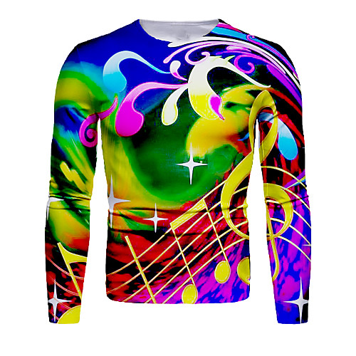 

Men's T shirt 3D Print Graphic Long Sleeve Daily Tops Basic Rainbow