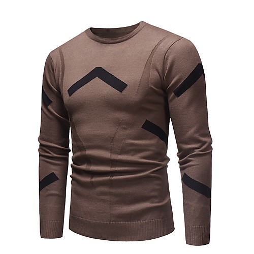 

Men's Basic Knitted Color Block Pullover Long Sleeve Sweater Cardigans Crew Neck Fall Winter Black Brown Gray