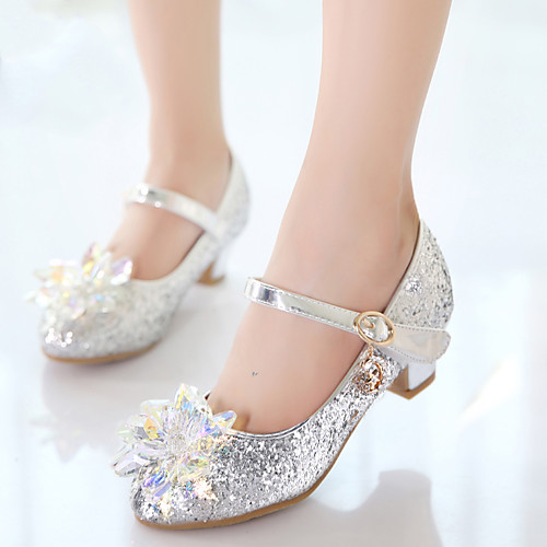 

Girls' Heels Moccasin Flower Girl Shoes Children's Day Rubber PU Little Kids(4-7ys) Big Kids(7years ) Daily Party & Evening Walking Shoes Rhinestone Buckle Sequin Pink Gold Dark Blue Fall Spring