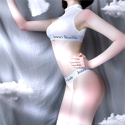 

Women's Racerback Matching Bralettes Suits Nightwear Solid Colored White / Black One-Size
