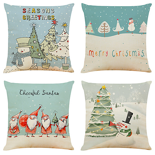 

1 Set of 4 pcs Christmas Series Decorative Linen Throw Pillow Cover 18 x 18 inches 45 x 45 cm