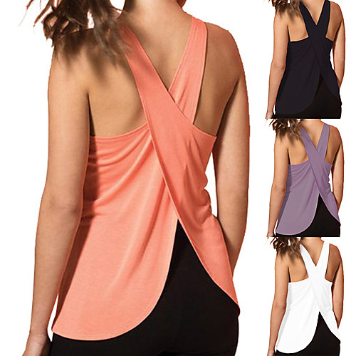 

Women's Yoga Top Cross Back Fashion White Black Purple Pink Fitness Gym Workout Running Tank Top Sport Activewear Lightweight 4 Way Stretch Breathable Comfort Quick Dry High Elasticity Loose