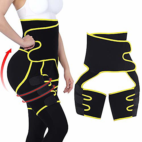 

high waist trimmer, thigh trimmer, butt lifter, 3-in-1 thigh and waist trainer belt for women waist trimmer weight loss workout fitness (yellow, m)