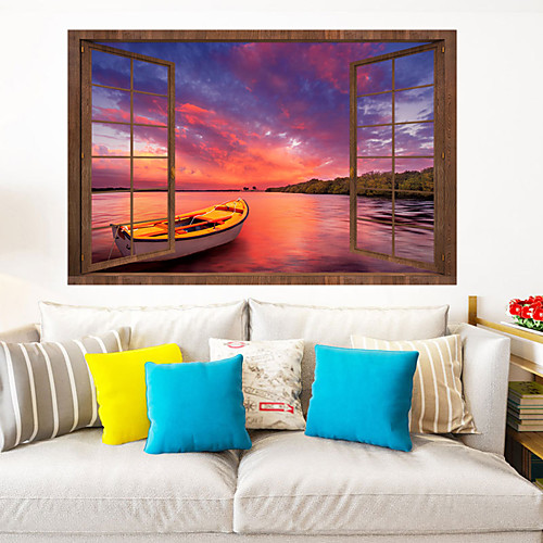 

Landscape Sunset Sea Lone Boat Wall Stickers 3D Wall Stickers Decorative Wall Stickers PVC Home Decoration Wall Decal Wall Decoration 1pc 7050cm